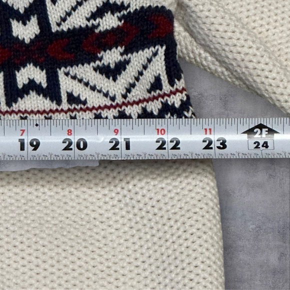 Izod Mens‎ Size XL Fair Isle Honeycomb Knit 1/4 Zip Sweater Cream Red Blue - Picture 6 of 13